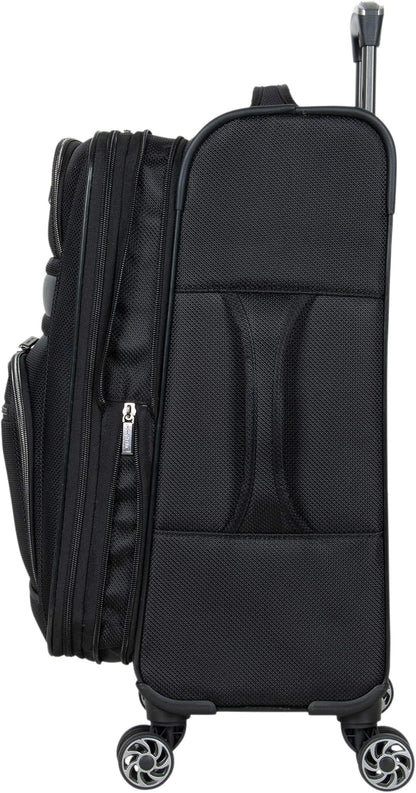 Kenneth Cole REACTION Rugged Roamer Lightweight Softside Expandable 8-Wheel Spinner Luggage, Black, 20-Inch Carry-On