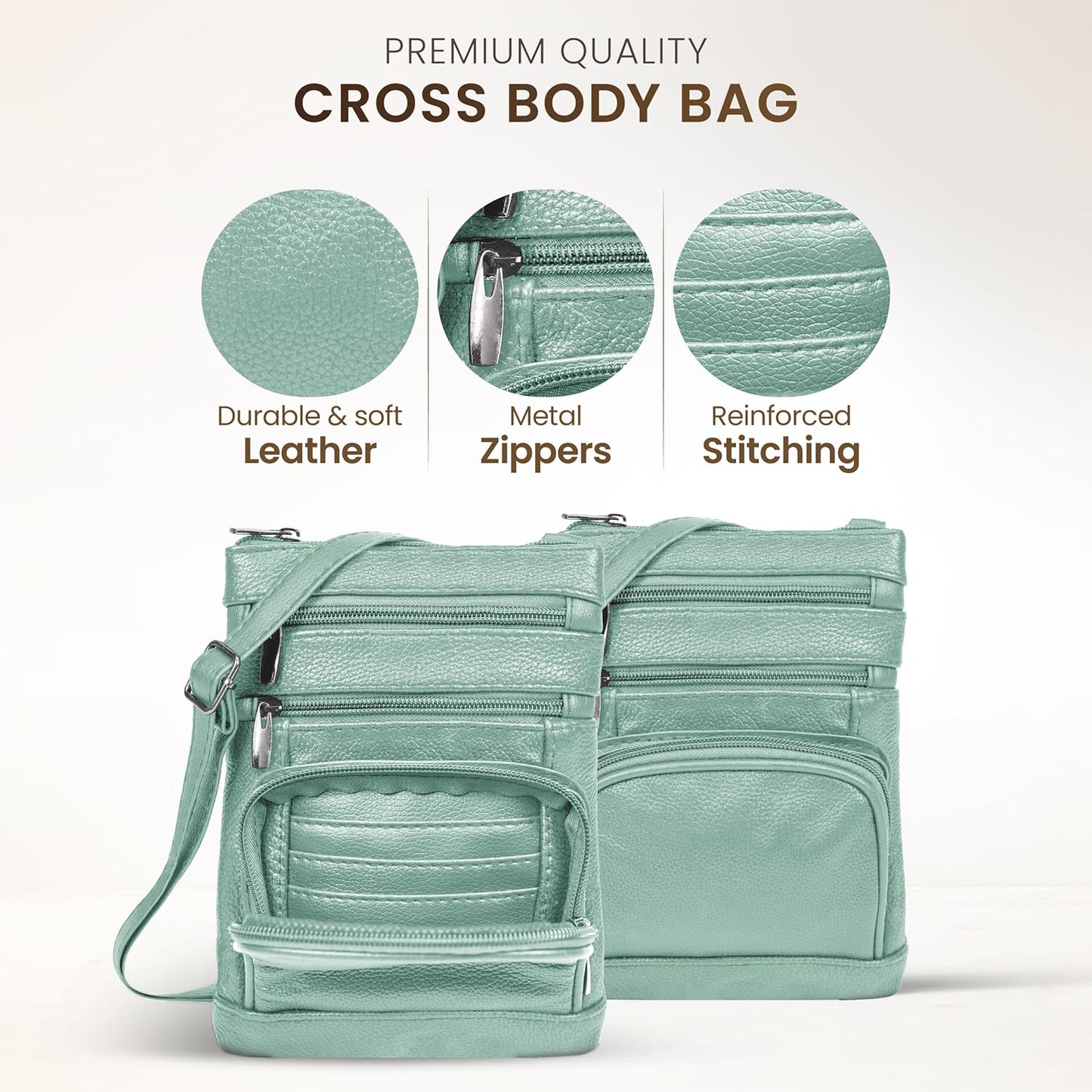 Krediz leather Crossbody Purses for Women, Multi Pocket Crossbody Purse with Adjustable Strap, Soft & Durable Leather Purse