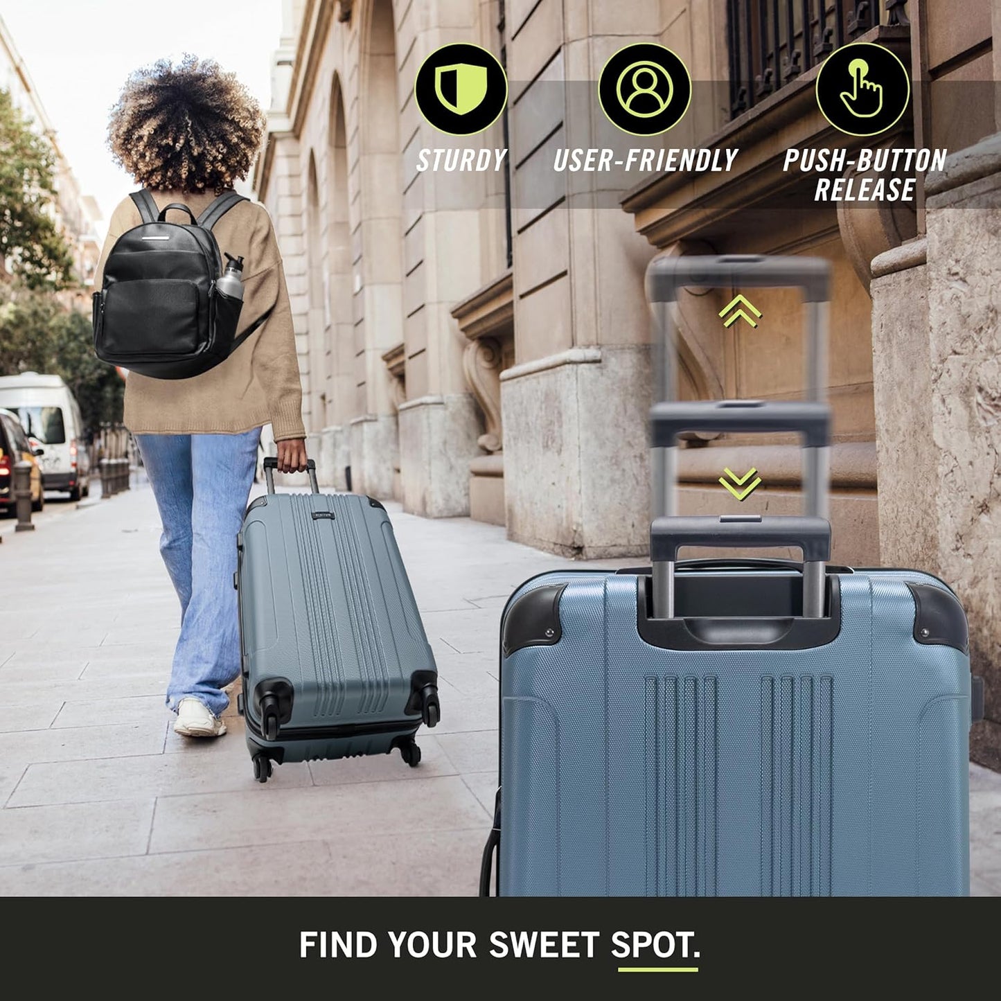 Kenneth Cole REACTION Out of Bounds Lightweight Hardshell 4-Wheel Spinner Luggage, Granite Blue, 20-Inch Carry On