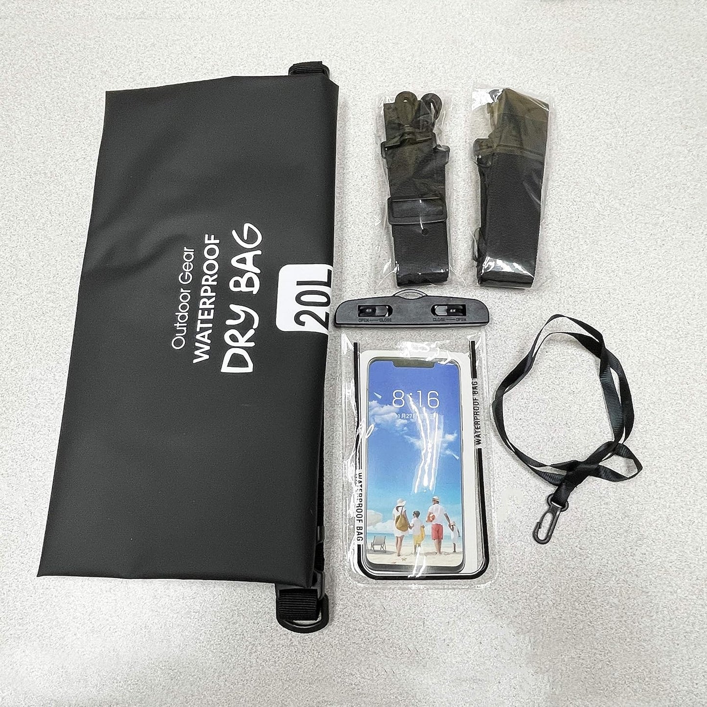 EliteShield Waterproof Dry Bag backpack Roll Top Closure Rafting Boating Black 10L With Free Phone case