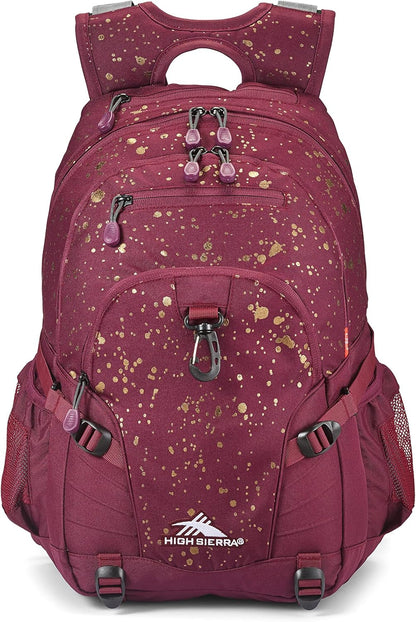 High Sierra Loop Backpack, Travel, or Work Bookbag with tablet sleeve, One Size, Copper Splatter/Maroon