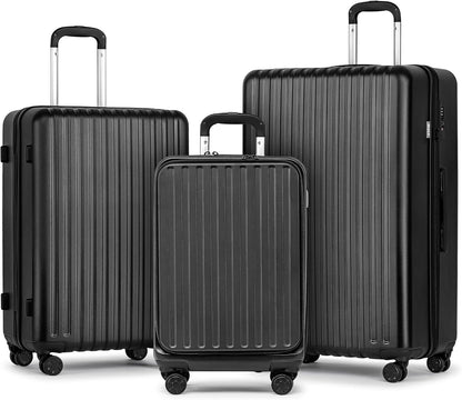 KYME Luggage Sets, 100% PC Suitcase With Double Spinner Wheels & TSA Lock, Hard Shell 3 Piece Set, 22/26/30, Black