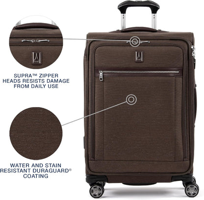 Travelpro Platinum Elite Softside Expandable Checked Luggage, 8 Wheel Spinner Suitcase, TSA Lock, Men and Women, Rich Espresso Brown, Checked Medium 25-Inch