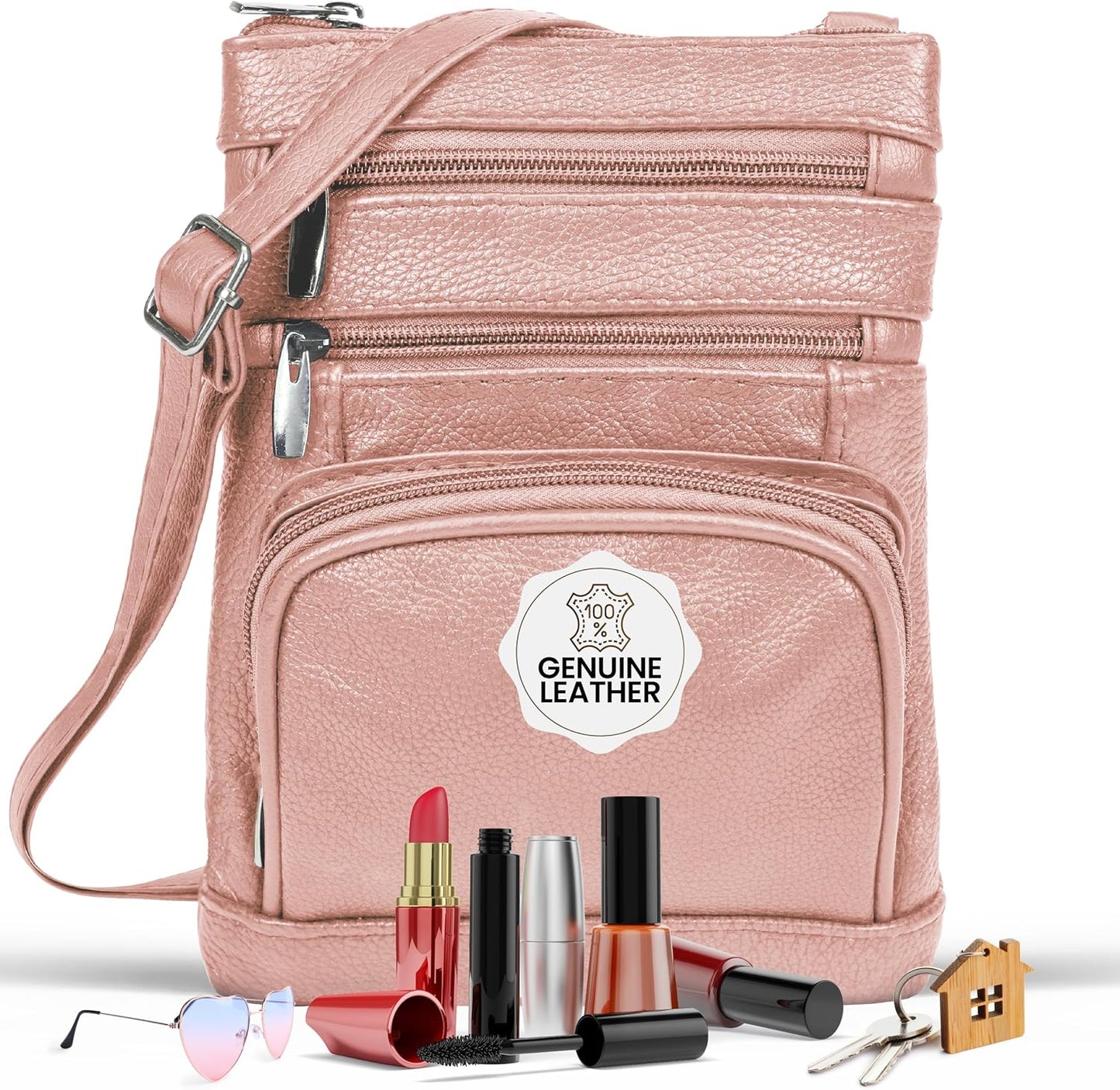 Krediz leather Crossbody Purses for Women, Multi Pocket Crossbody Purse with Adjustable Strap, Soft & Durable Leather Purse