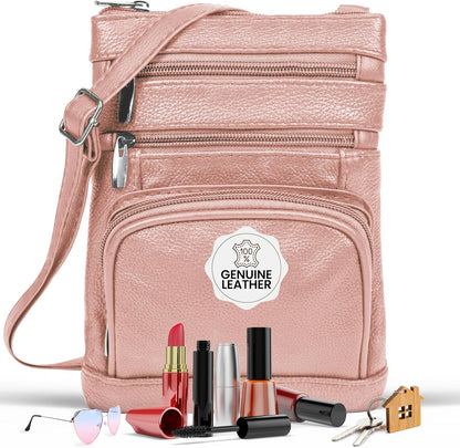 Krediz leather Crossbody Purses for Women, Multi Pocket Crossbody Purse with Adjustable Strap, Soft & Durable Leather Purse