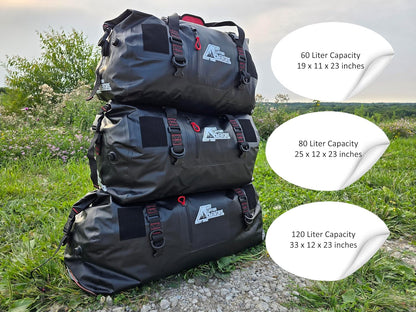 Motorcycle Waterproof Duffel Bag With Tie Down Straps, Marine Grade (80 Liter/21.1 Gallon, Rocky Series, Black)