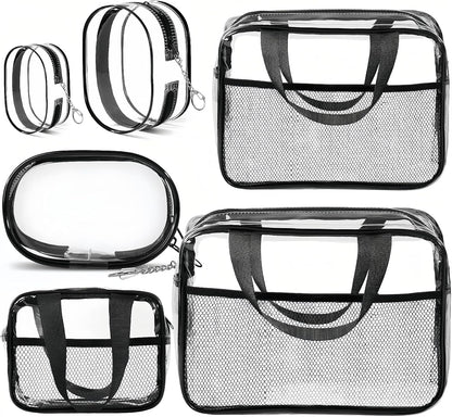 XEWEA Clear Travel Toiletry Bags & Small Electronic Accessories Organizer Case, 6 PCS TSA Approved Transparent Makeup Bag for Women Men, Waterproof PVC Quart Pouch with Zipper for Airline Essentials