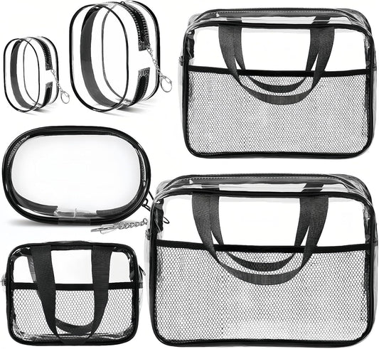 XEWEA Clear Travel Toiletry Bags & Small Electronic Accessories Organizer Case, 6 PCS TSA Approved Transparent Makeup Bag for Women Men, Waterproof PVC Quart Pouch with Zipper for Airline Essentials