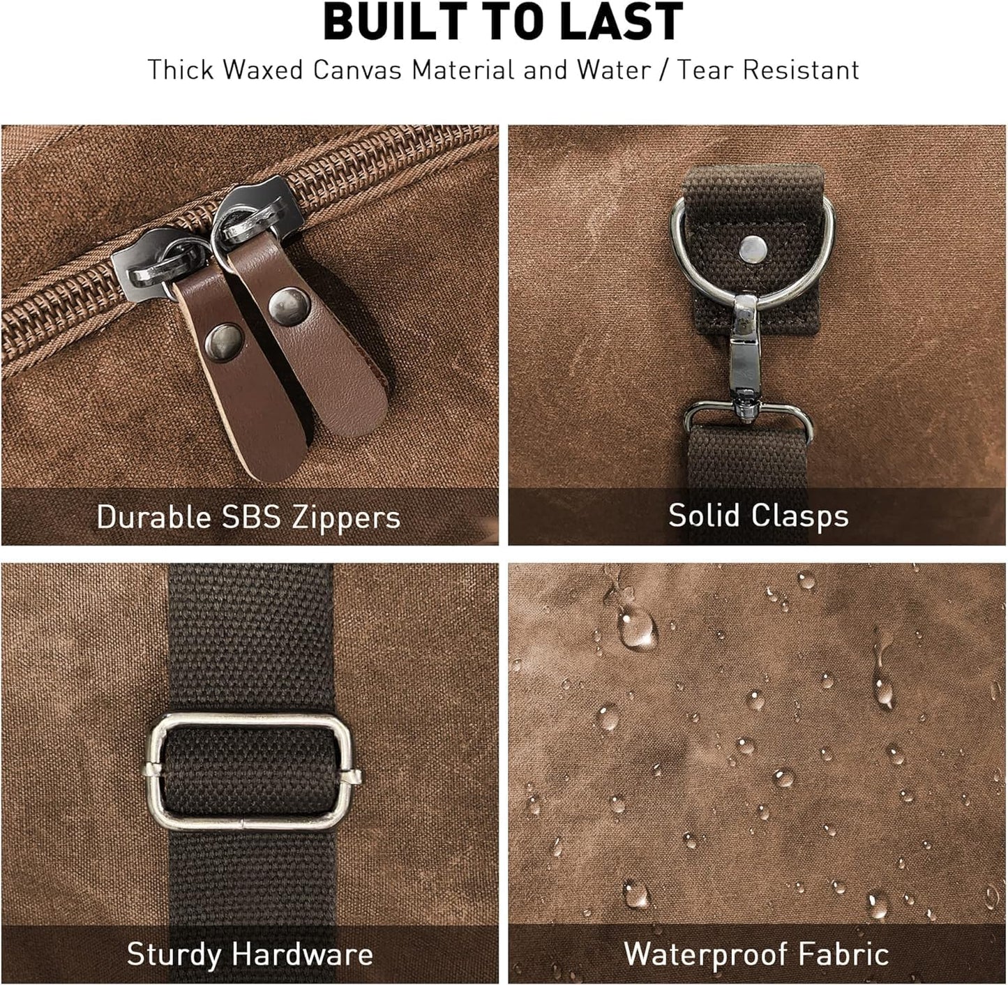 Wildroad Waxed Canvas Duffle Bag - 60L Waterproof Genuine Leather Weekender Overnight Travel Hand Bag