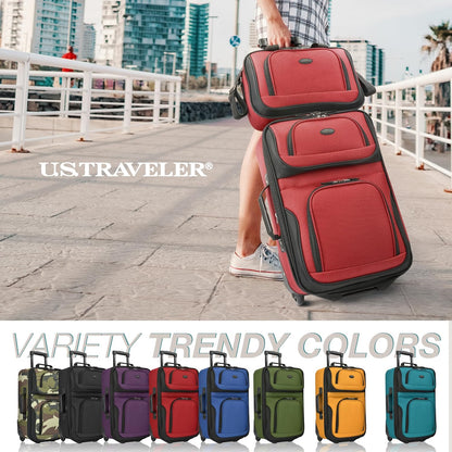 U.S. Traveler Rio Fabric Expandable Carry-on Luggage, Rolling Suitcase, Red, 2 Wheel Set