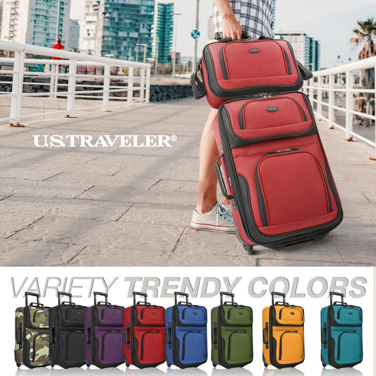U.S. Traveler Rio Fabric Expandable Carry-on Luggage, Rolling Suitcase, Red, 2 Wheel Set