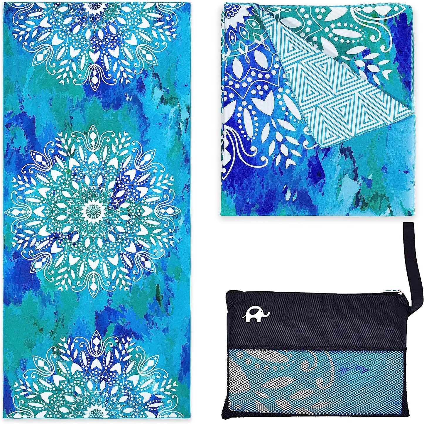 Elite Trend Quick Dry Towel Large 63x31 Inch - Microfiber Beach Towel - Perfect for Beach, Travel, Swimming, Pool, Yoga, Hiking, Camping - Lightweight, Fast Drying, Compact for Adults (Mandala Blue)