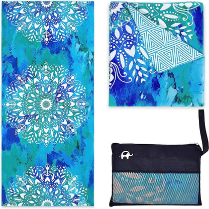 Elite Trend Quick Dry Towel Large 63x31 Inch - Microfiber Beach Towel - Perfect for Beach, Travel, Swimming, Pool, Yoga, Hiking, Camping - Lightweight, Fast Drying, Compact for Adults (Mandala Blue)