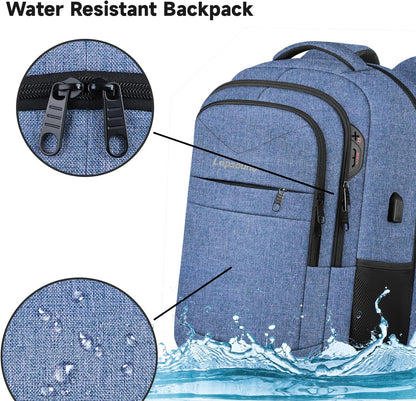 Lapsouno Travel Laptop Backpack, Travel Backpack, TSA Laptop Backpack, 15.6 inch Bag with USB Port, TSA Friendly Water Resistant College School Business Computer Bag Backpack Men Women, Blue
