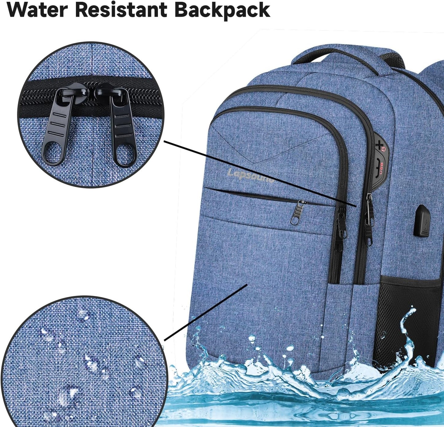 Lapsouno Extra Large Travel Backpack, TSA Laptop Backpack, 17 inch Bag with USB Port, 40L Carry on College School Computer Bag for Men Women, Blue