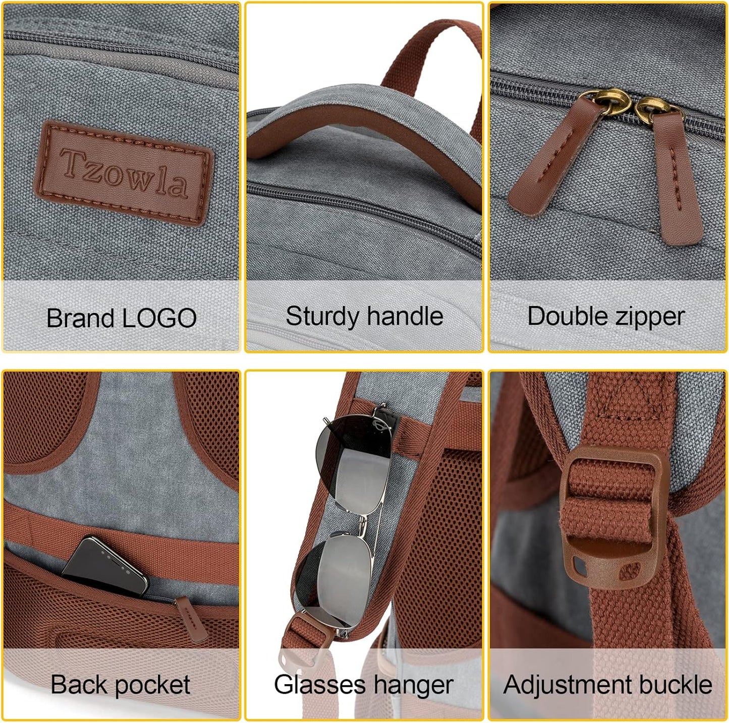 Tzowla Canvas Laptop Backpack, Bag for Men Women,Travel Work Rucksack Fits 15.6 Inch Laptop, Bookbag with USB Charging Port