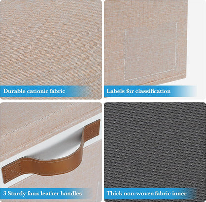 Large Storage Bins with Lids, Foldable Fabric Storage Baskets with Lids, Sturdy Storage Boxes with Labels and 3 PU Handles for Closet Home Bedroom Office (26L, 3 Packs, Pink&White)