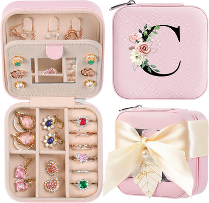 AYGXU Travel Jewelry Box for Women and Girls - Small Case With Initial A-Z - Teacher Gifts