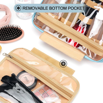 Travel Hanging Toiletry Bag for Women, Cruise Ship Essentials, with Jewelry Organizer, Extra Large Makeup Dopp Kit, Waterproof Cosmetic Bags, Toiletries Kit Set with Trolley Belt, Sky Blue