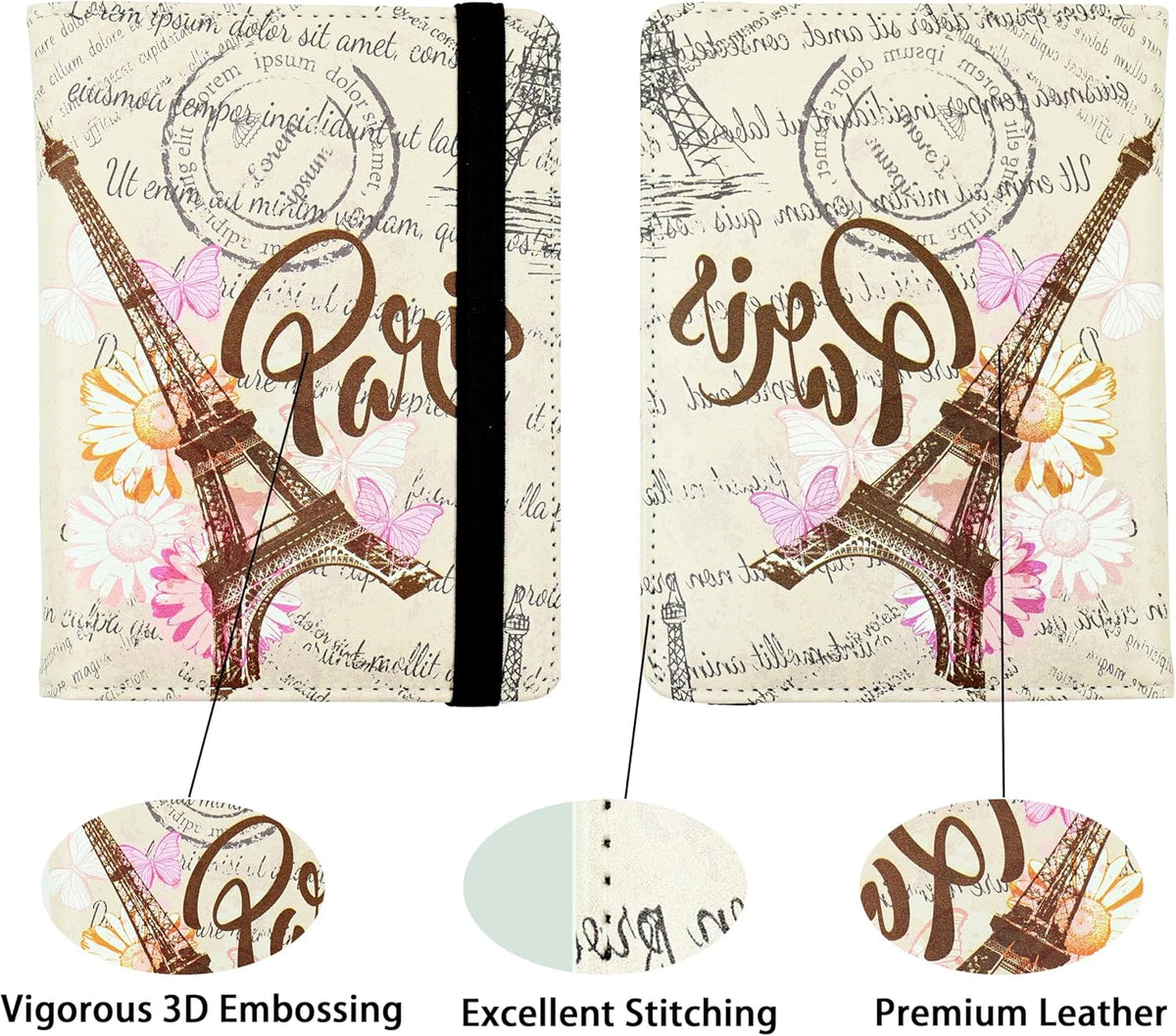 Eiffel Tower Passport Holder for Women and Men PU Leather Passport Cover for Travel