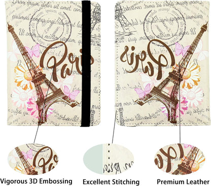 Eiffel Tower Passport Holder for Women and Men PU Leather Passport Cover for Travel