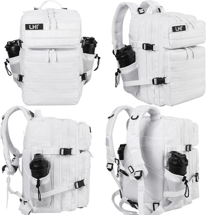 LHI Military Tactical Backpack for Men and Women 45L Army 3 Days Assault Pack Bag Large Rucksack with Molle System - White