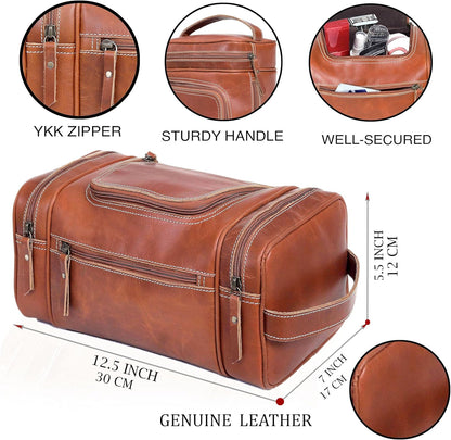 VC VINTAGE COUTURE Leather Toiletry Bag for Men Extra Large Leather Men's Toiletry Bag for Traveling Real Leather Dopp Kit for Men Leather Shaving Bag for Travel