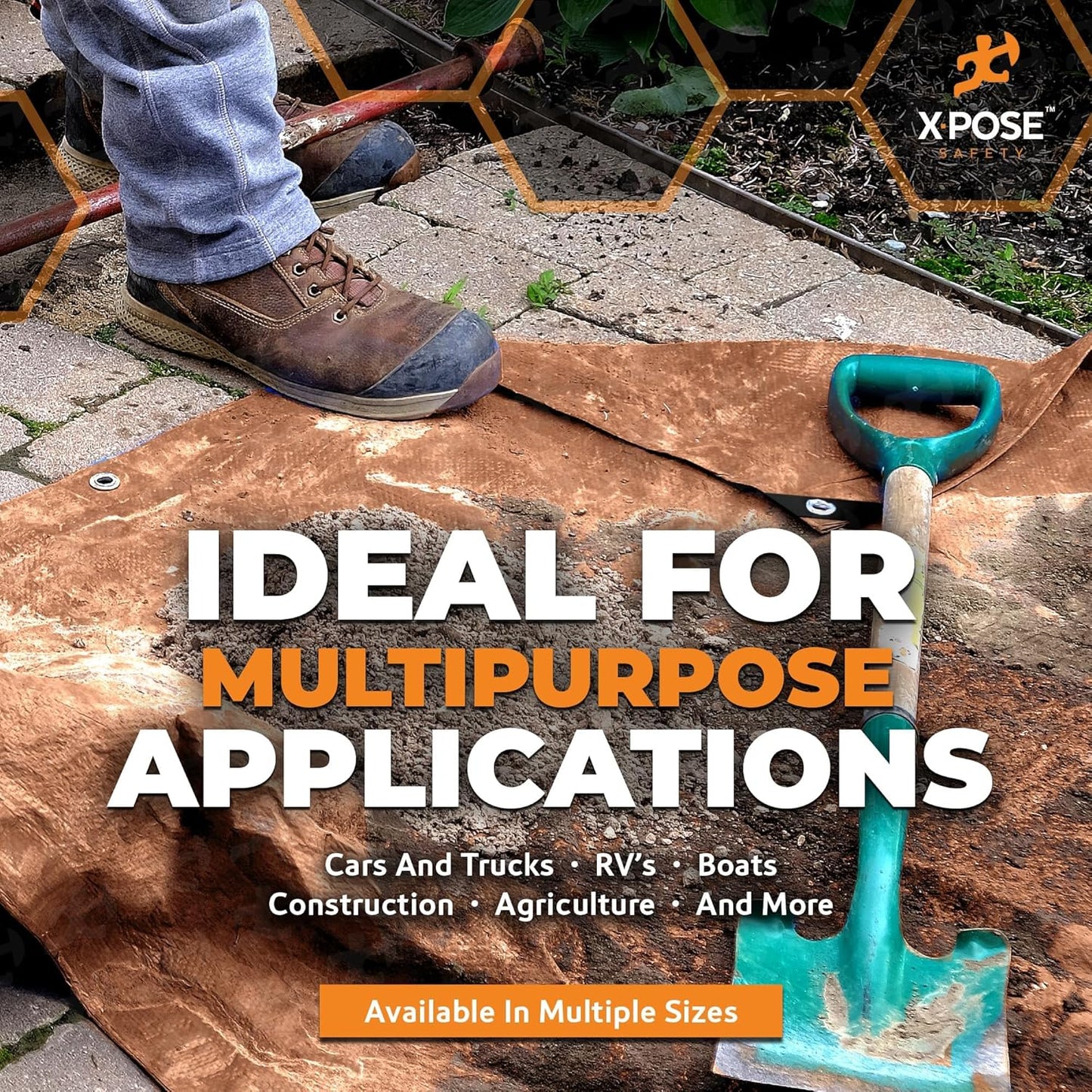 Multipurpose Protective Cover Brown Poly Tarp 10' x 12' - Durable, Water Resistant, Weather Resistant - 5 Mil Thick Polyethylene - by Xpose Safety
