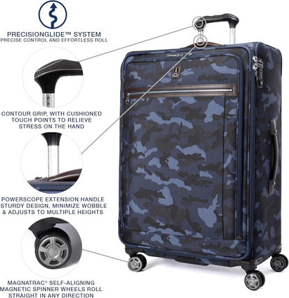 Travelpro Platinum Elite Softside Expandable Checked Luggage, 8 Wheel Spinner Large Suitcase, TSA Lock, Men and Women, Navy Camouflage, Checked Large 29-Inch