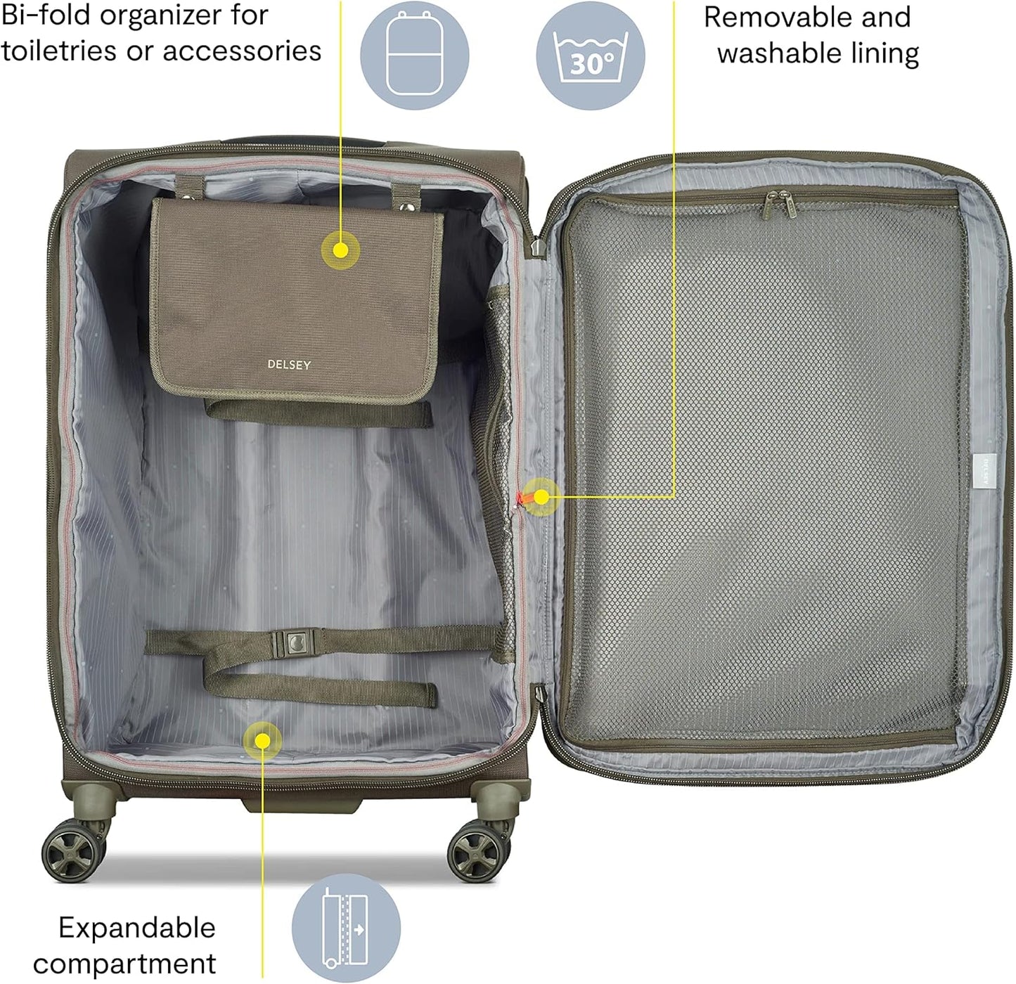 DELSEY PARIS Helium DLX Softside Expandable Luggage with Spinner Wheels, Navy Blue, Checked-Large 29 Inch