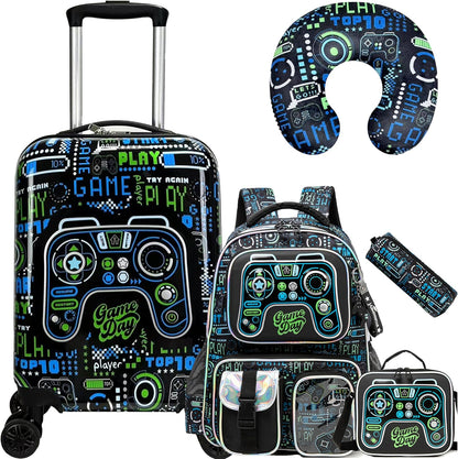 Kid’s Luggage Set 5 Piece Suitcase Set 16’’ Hardside Luggage with Spinner Wheels Girls Boys Carry on Luggage Travel Rolling Luggage Airline Approved