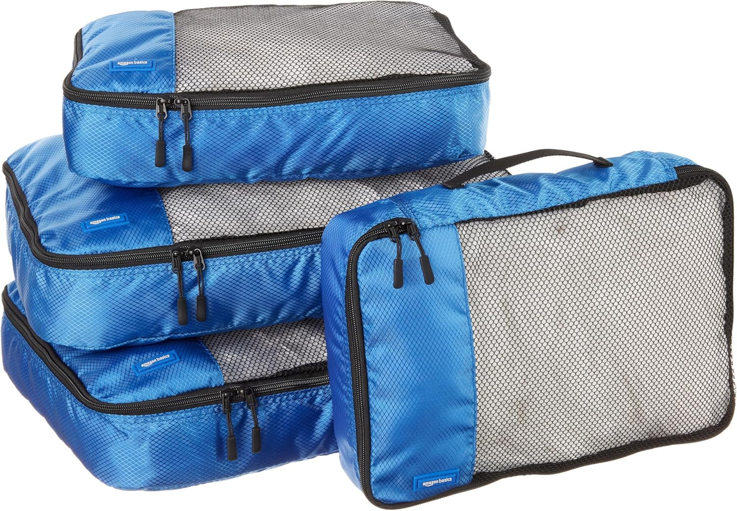 Amazon Basics Packing Cubes for Travel, Packing Organizers Set, 4-Piece-Set (2 Medium And 2 Large) With Double Zipper Pulls and Mesh Top Panel, 100% Durable Polyester, Blue
