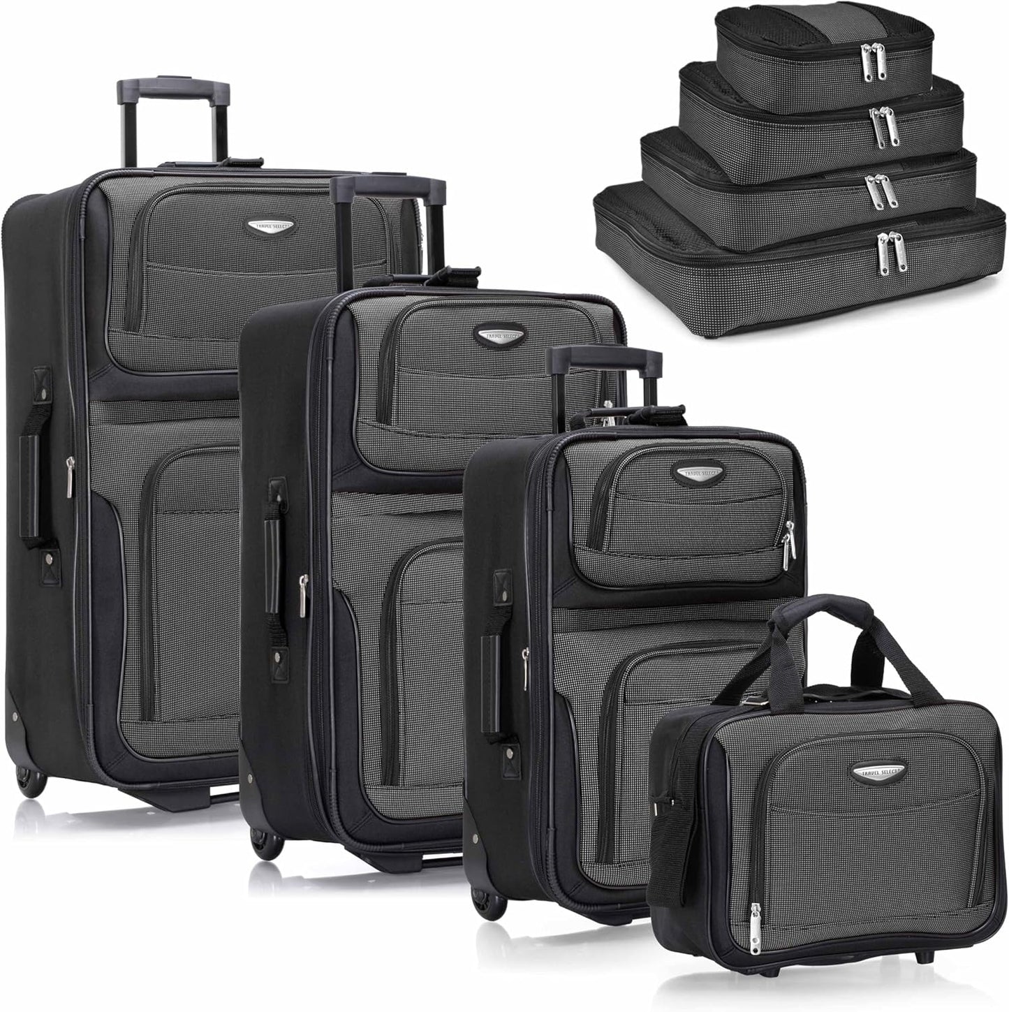 Travel Select Amsterdam 8-Piece Softside Expandable Luggage Set, Lightweight 2-Wheel Suitcases with Packing Cubes & Travel Tote, Durable Polyester Construction, Gray