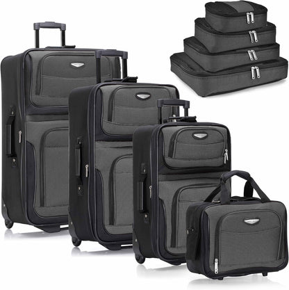 Travel Select Amsterdam 8-Piece Softside Expandable Luggage Set, Lightweight 2-Wheel Suitcases with Packing Cubes & Travel Tote, Durable Polyester Construction, Gray