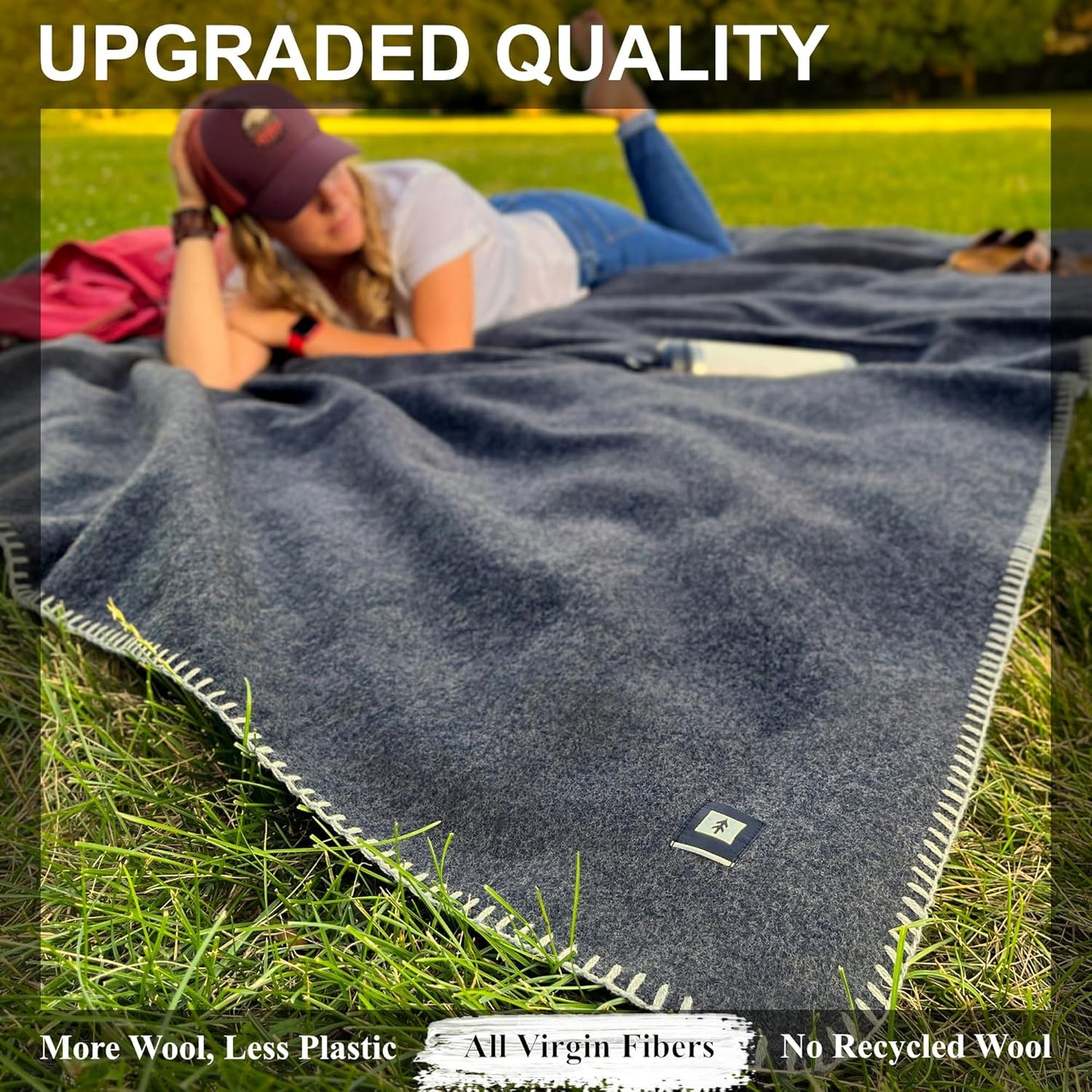EKTOS 100% Virgin Wool Blanket, 90" x 66", Perfect for Camping, Survival and Bushcraft (Charcoal, Twin Size)