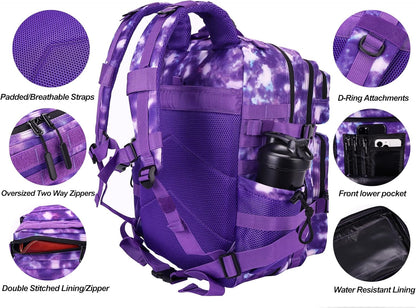LHI Military Tactical Backpack for Men and Women 45L Army 3 Days Assault Pack Bag Large Rucksack with Molle System - Purple Camo