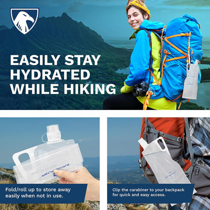 Survivor Filter Clear Collapsible Water Bottles - Travel, Hiking, Foldable, BPA-Free - 2 x