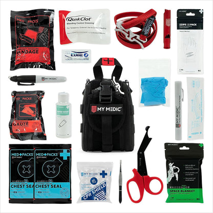 My Medic - TFAK - Ifak Trauma Kit with Tourniquet - HSA/FSA Approved - Over 35 Essential Life Saving First Aid Items for Car or Travel - Black
