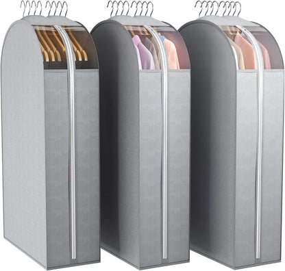 10" Gusseted Garment Bags for Hanging Clothes with Clear Window 50" Suit Bags for Open Closet Storage, Clothing Cover for Coat, Dress, Jacket, Shirt, Fur Wardrobe Protector, 3 Packs