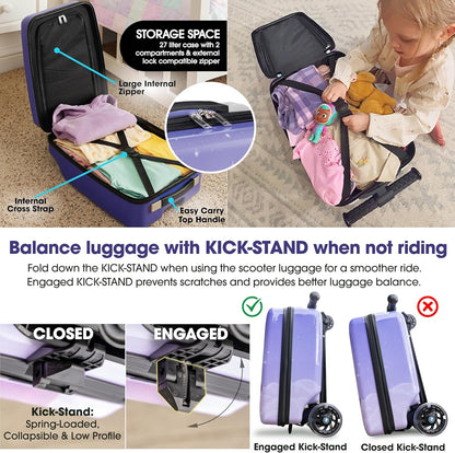 KIDDIETOTES Detachable 4-in-1 Scooter Luggage for Kids – Ride-On Suitcase with Removable Luggage Body, Adjustable Handlebar, Durable Deck & Brake, Carry-On Size – Travel & Play
