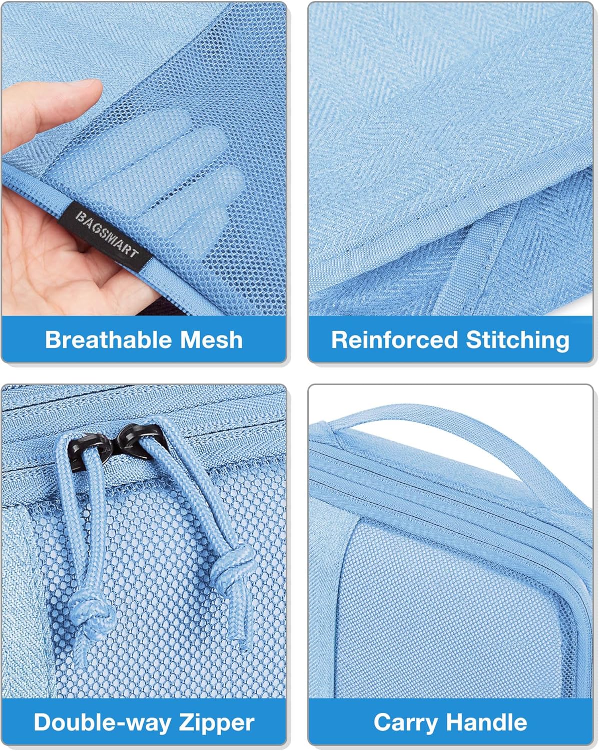 BAGSMART Compression Packing Cubes for Travel, 6 Set Packing Cubes for Carry on Suitcases, Compression Travel Cubes & Suitcase Organizer for Packing with Shoe Bag Sky Blue