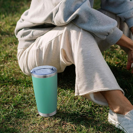 20oz Tumbler Bulk Stainless Steel Tumblers with Lid Vacuum Insulated Double Wall Travel Coffee Mug Powder Coated Tumbler Cup for Hot and Cold Drinks(Light Blue, 12 pack)
