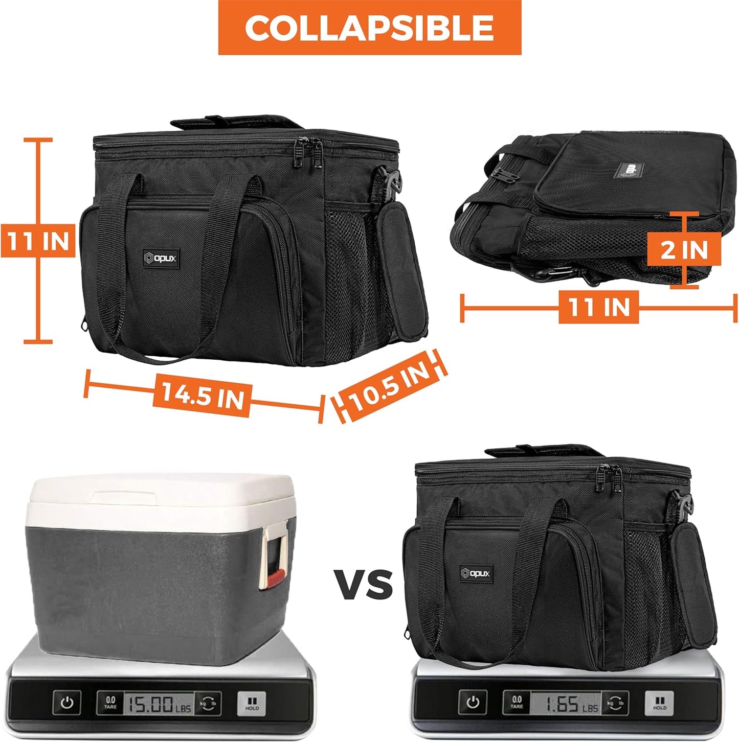 OPUX Soft Cooler Bag, Insulated Collapsible Lunch Cooler Tote for Men Work Camping Beach Travel, Portable Soft Sided Leakproof Waterproof Large Lunch Bag Box with Shoulder Strap 40 Cans, Black
