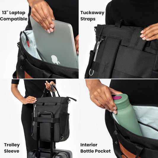 Sherpani Soleil, Anti Theft Convertible Backpack, 3 in 1 Tote Bag, Cross Body Purse, 18L Travel Backpack, Travel Gifts for Women, RFID Protection, Metal Hardware Fits 13” Laptop (Morocco)