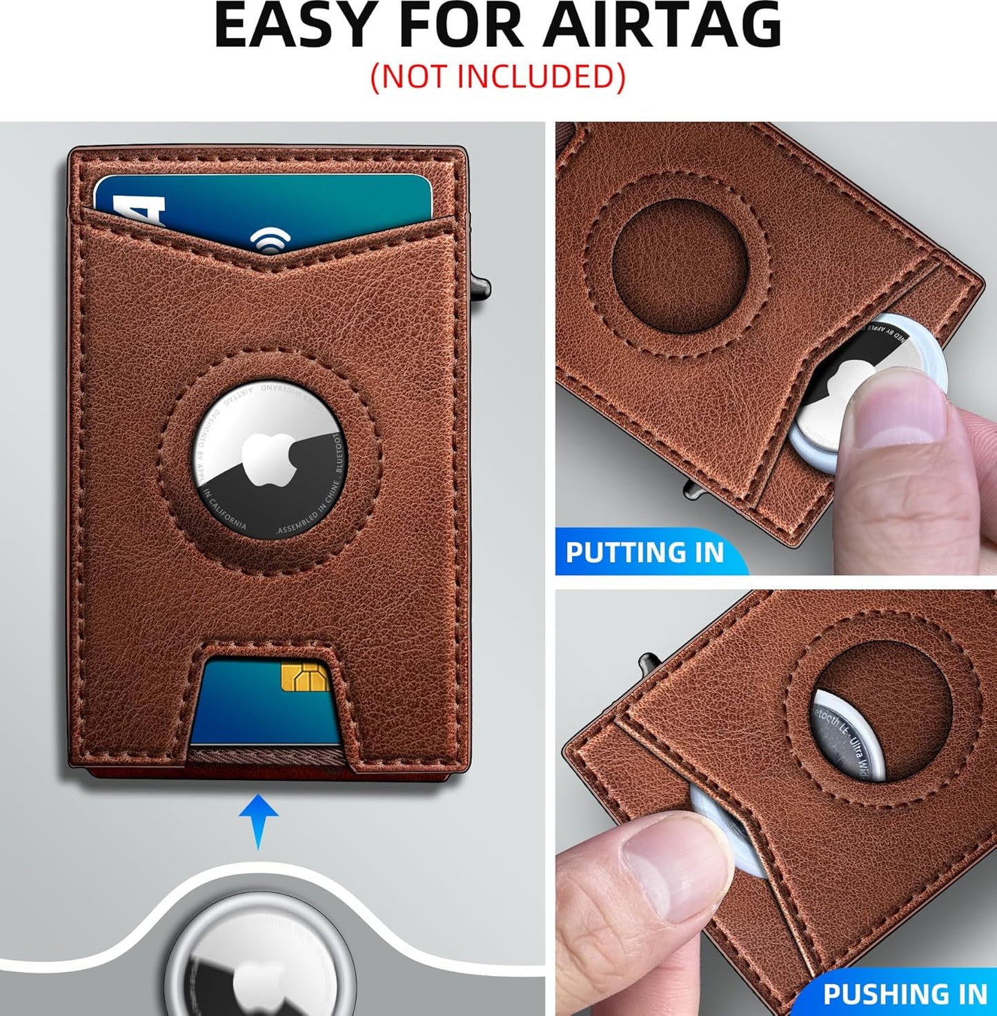 Airtag Wallet for Men,with Money Clip Gift Boxed,Slim Front Pocket Wallet RFID Blocking Metal Case Smart Pop-up Credit Card Holder in Magnetic Leather Flip