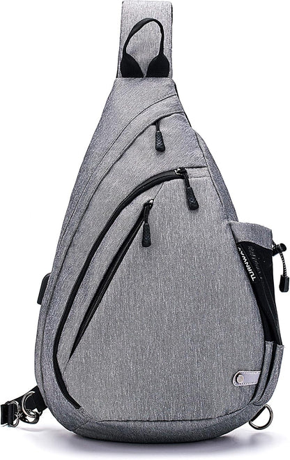 Water-Proof Sling bag/Crossbody Backpack/Shoulder Bag with USB Charging Port for Travel, Hiking, Cycling, Camping