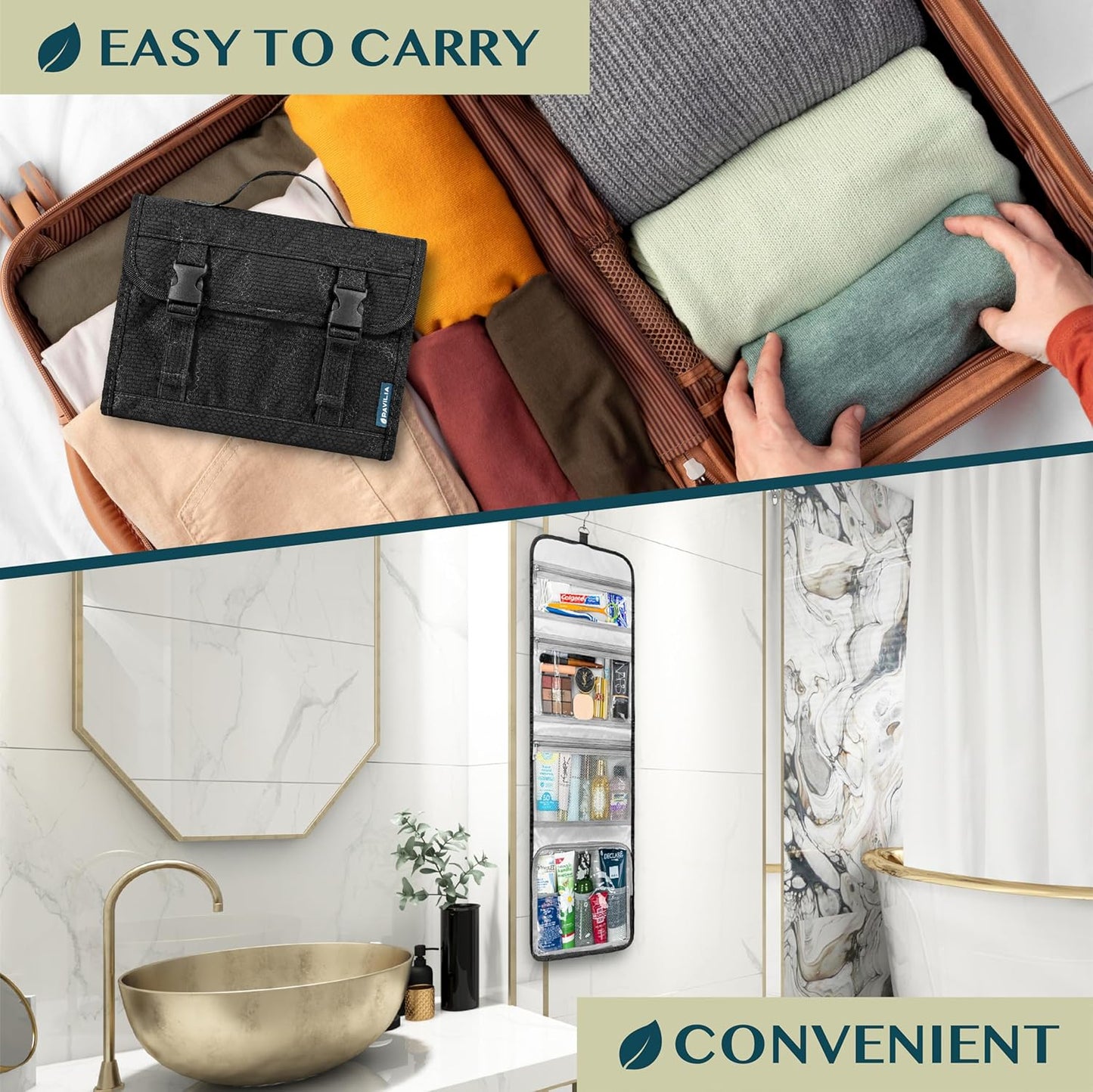 PAVILIA Travel Hanging Toiletry Bag for Women Men, Large Capacity Makeup Bag Kit, Waterproof Cosmetic Storage Organizer Case for Bathroom Shower