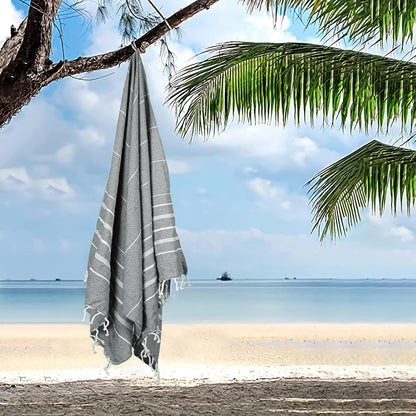 HILLFAIR Cotton Turkish Beach Towels, Quick Dry Lightweight Sand Free Peshtemal Towel for Bath Swim Yoga Spa Travel, Beach Accessories, Oversized Cotton Turkish Towels (39 x 72 inch- 4 Pack Grey)