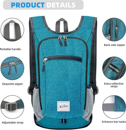 Lightweight Foldable Travel Backpack - 10L Daypack for Women & Men - Teal Blue