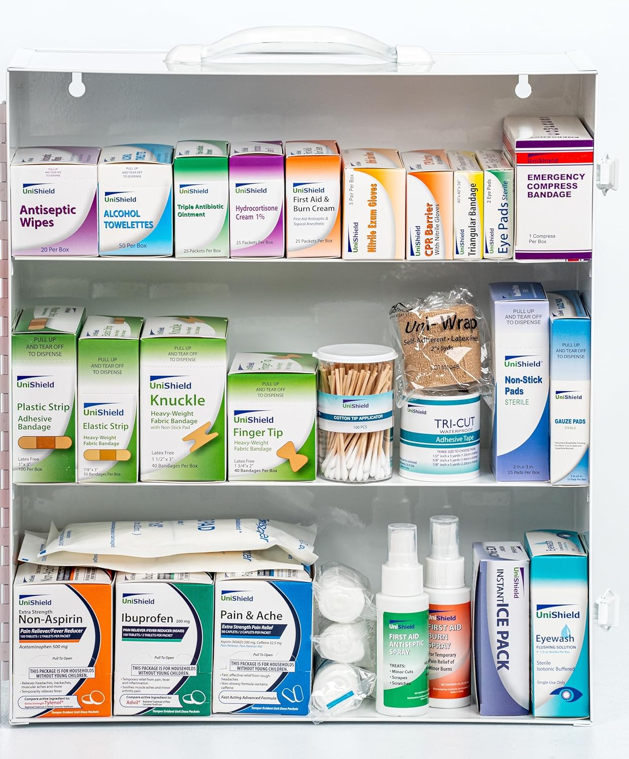 3-Shelf Metal 1st Aid Cabinet Class A, Large Capacity First Aid Wall Mount Medicine Cabinet, Secure Metal Med Box with Easy Access, Exceeds OSHA/ANSI Z308.1 2015, Over 900 Pieces